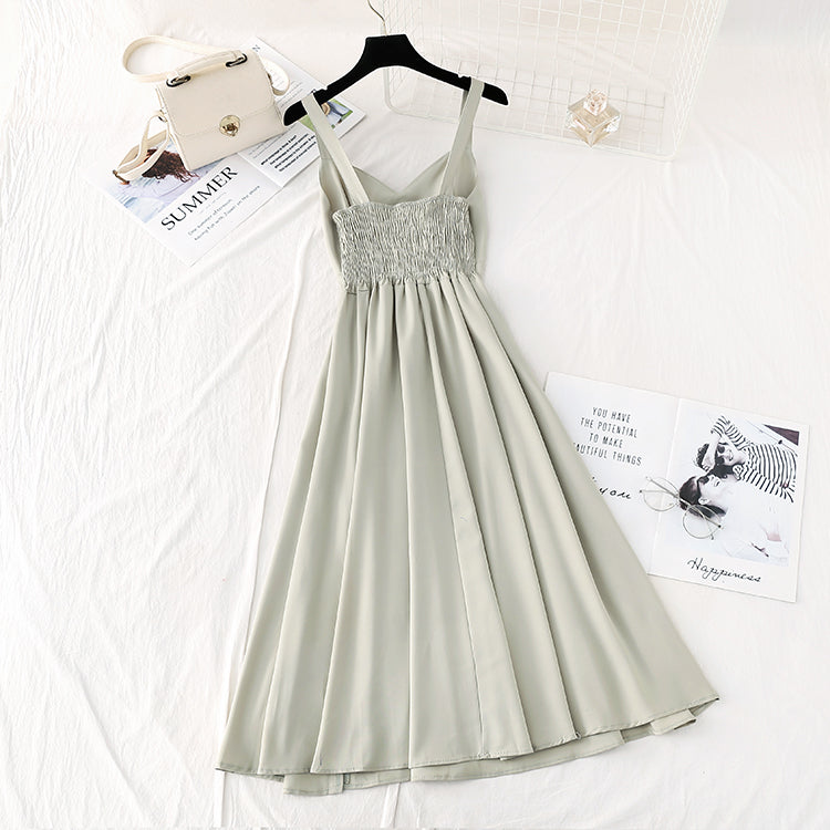 Suspender dress, French retro temperament, slim waist, Sen skirt  4501
