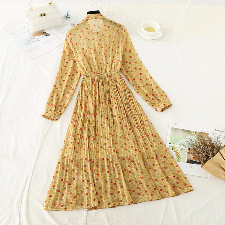 French Floral Chiffon pleated long skirt fairy super fairy series  3926