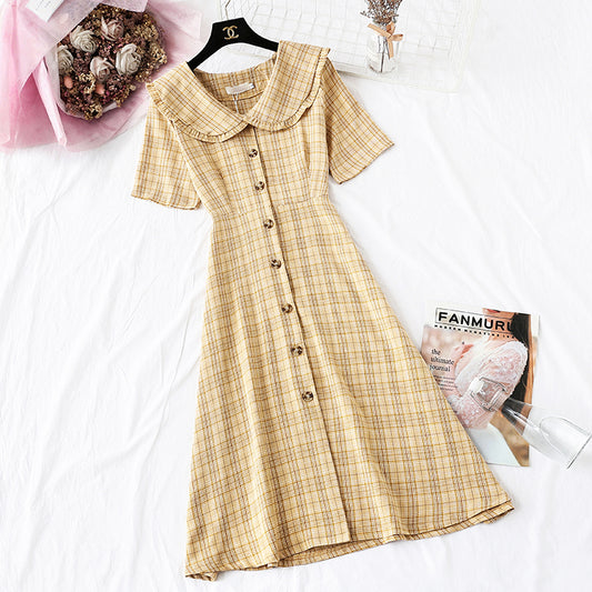 French waist closed to show thin temperament, retro plaid skirt  4163