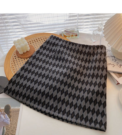 Hong Kong style retro fashion color matching Plaid thin high waist skirt  5343