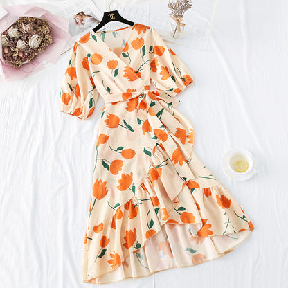 High waist Platycodon grandiflorum French smoked fishtail skirt  3732