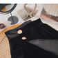 Golden velvet skirt irregular personality button high waist  5361
