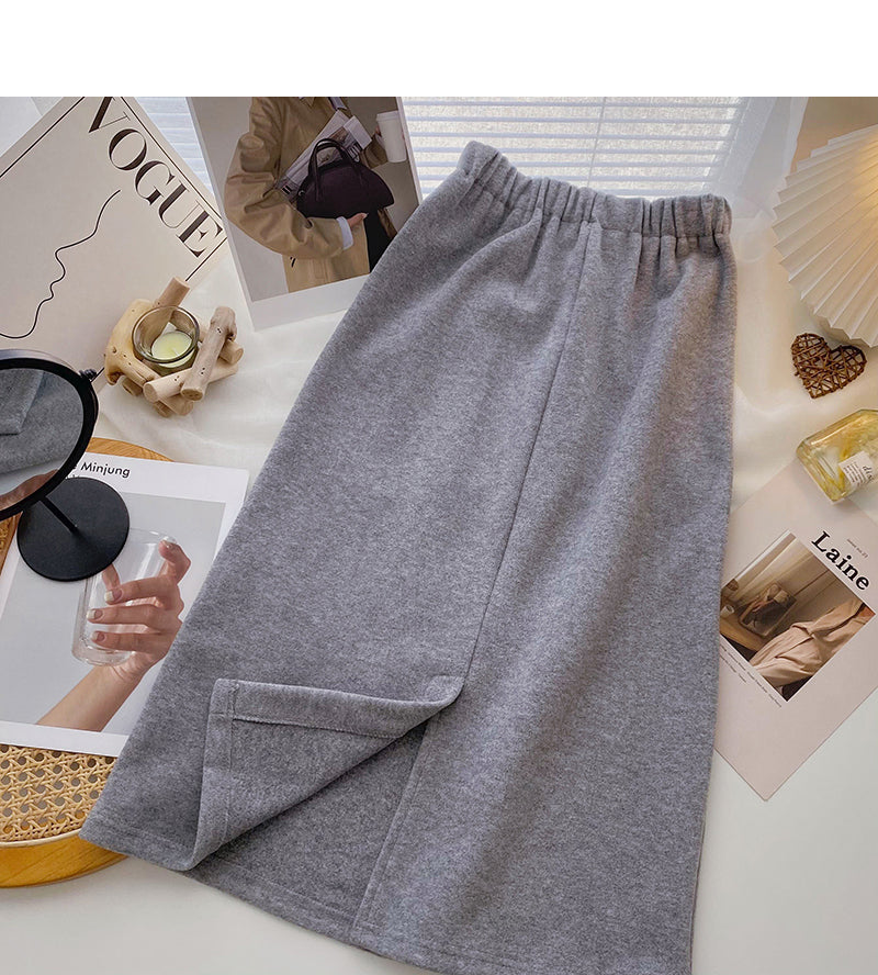 Casual solid color design high waist split skirt  5782