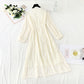 French retro V-neck waist closed thin long sleeve Knee Skirt super sweet  4759