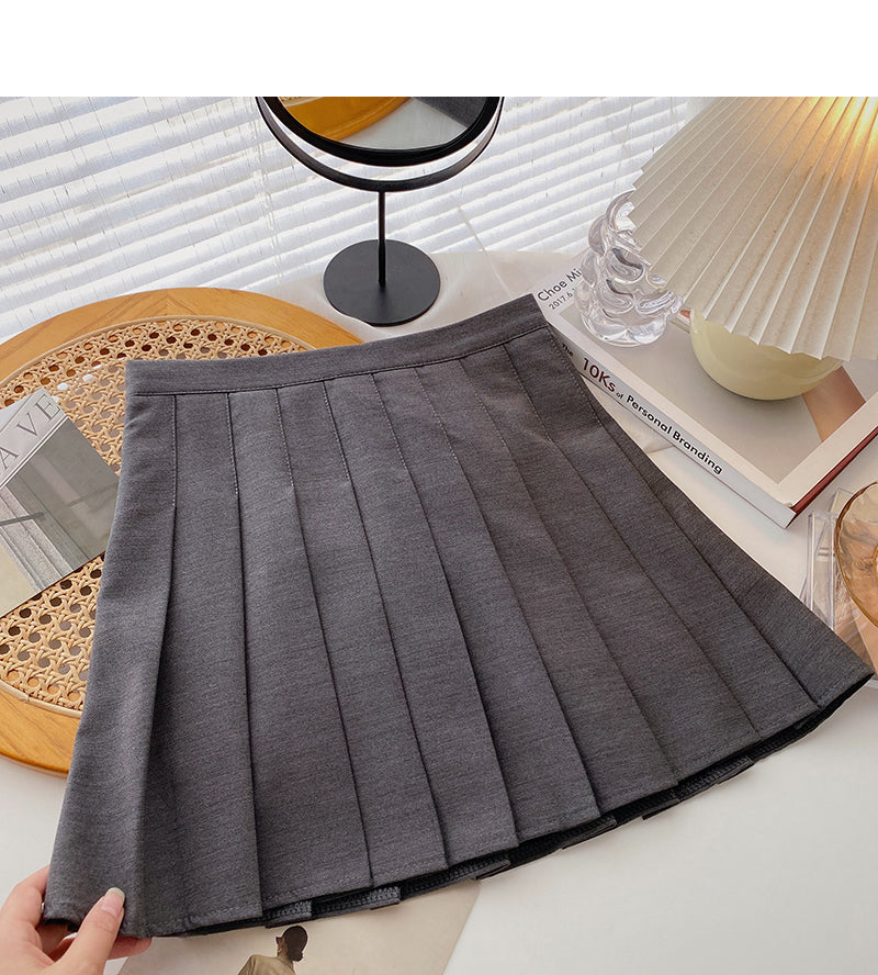 Pleated skirt is a popular solid color high waist A-line skirt  5357