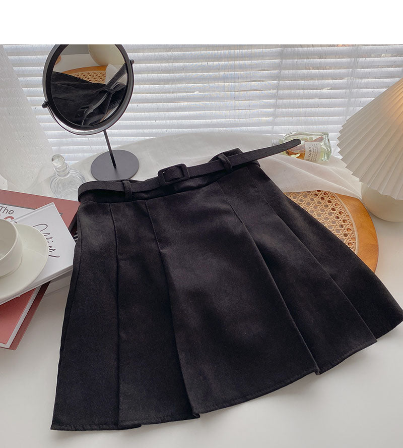 High waist woolen pleated skirt casual A-line skirt  5342
