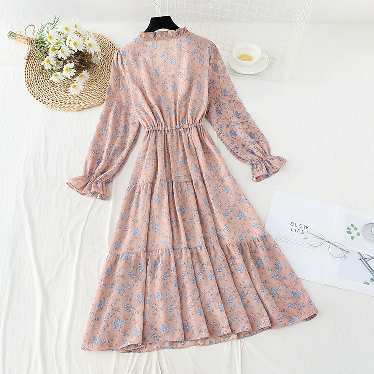 The new French retro minority dress has a drawcord at the waist  4572