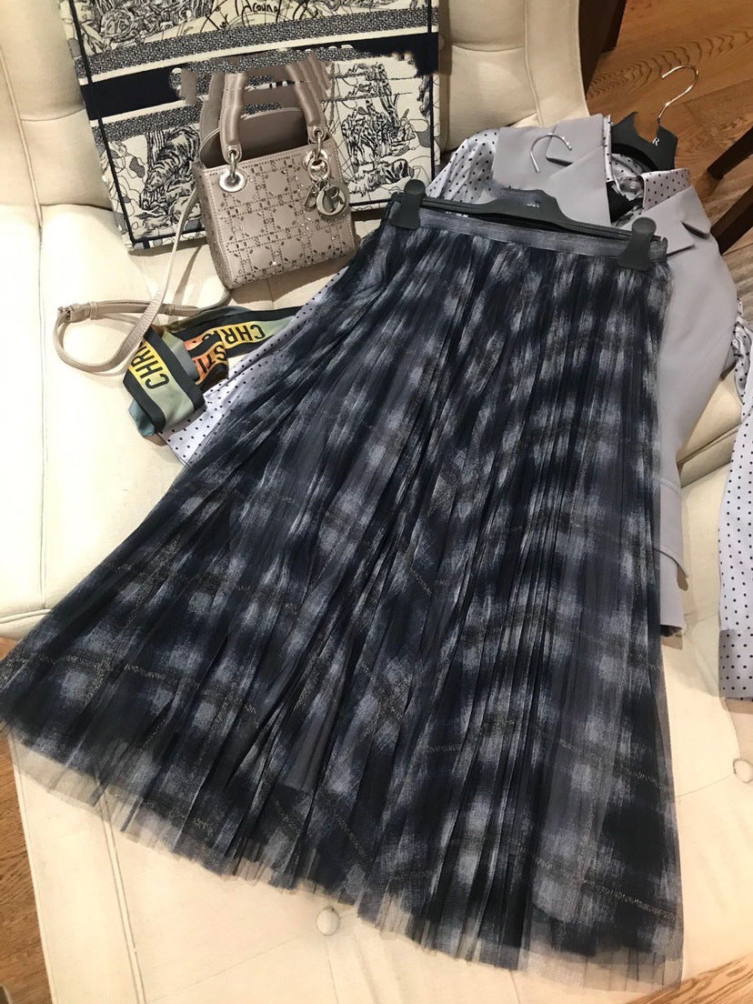 thousand bird shape skirt, high waist pleated skirt, medium and long gauze skirt  3701