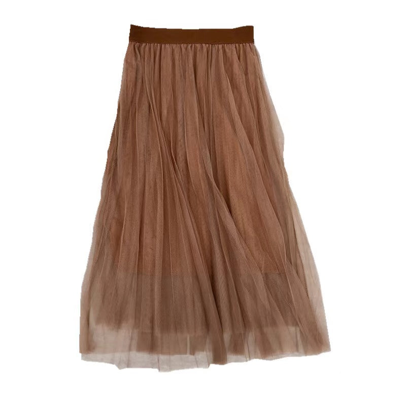 High waist skirt, pleated net gauze skirt, elastic waist puffy fairy skirt A-line skirt  3683