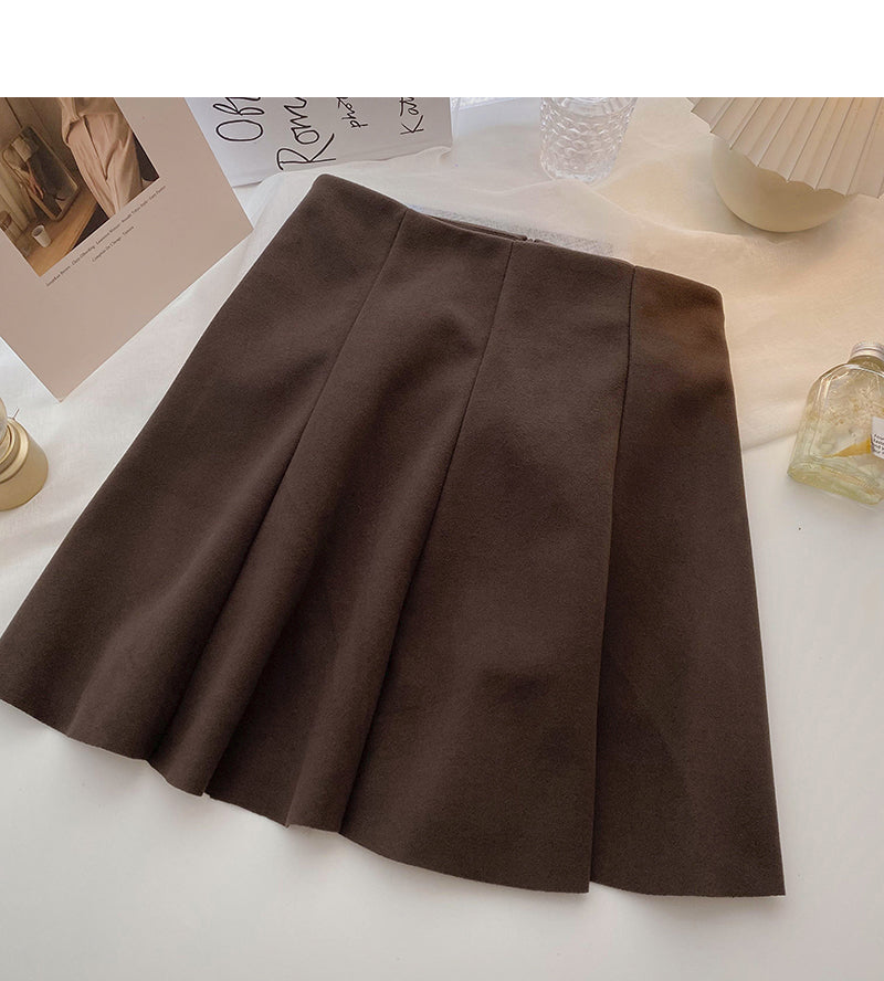 Korean fashion versatile solid color slim high waist pleated skirt  5419