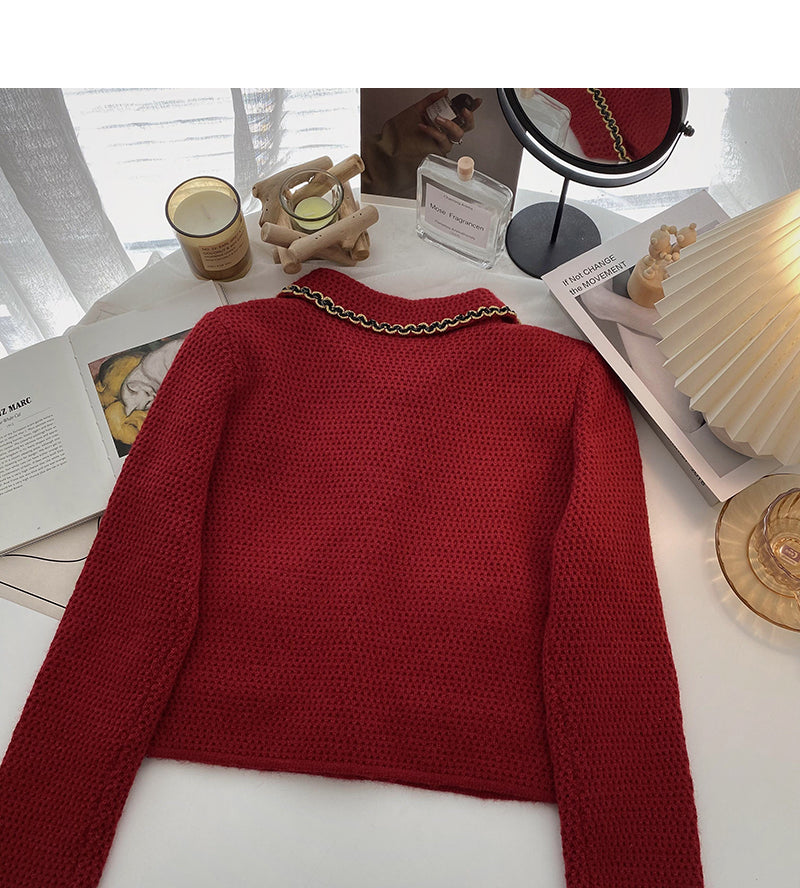 Xiaoxiangfeng sweater cardigan Vintage short top  6103