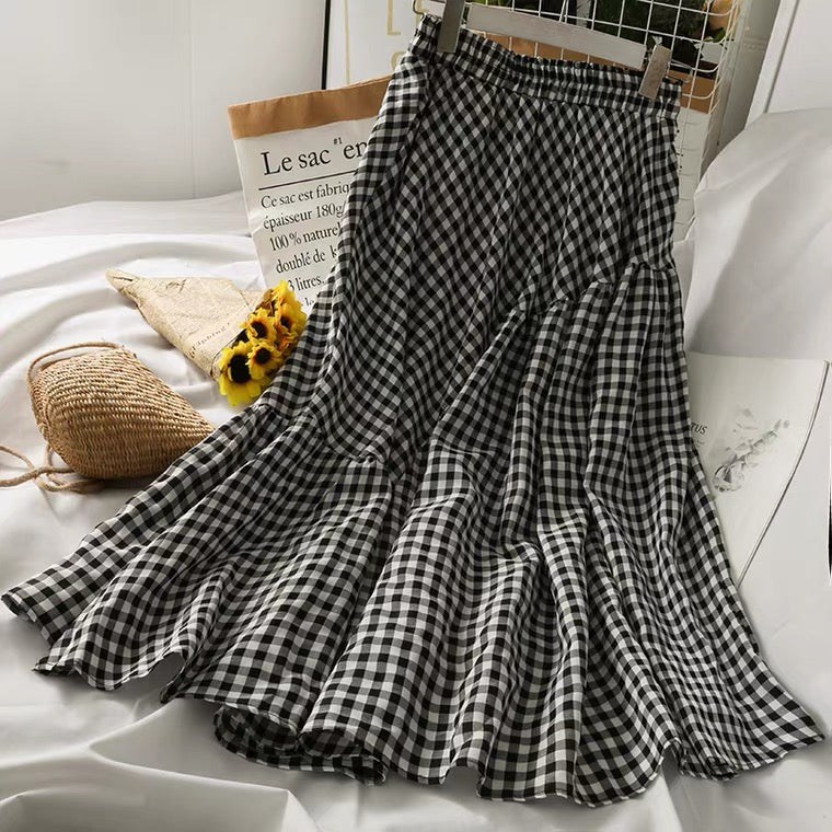 Jupe à volants patchwork à carreaux vintage, jupe trapèze ample décontractée taille haute 3615