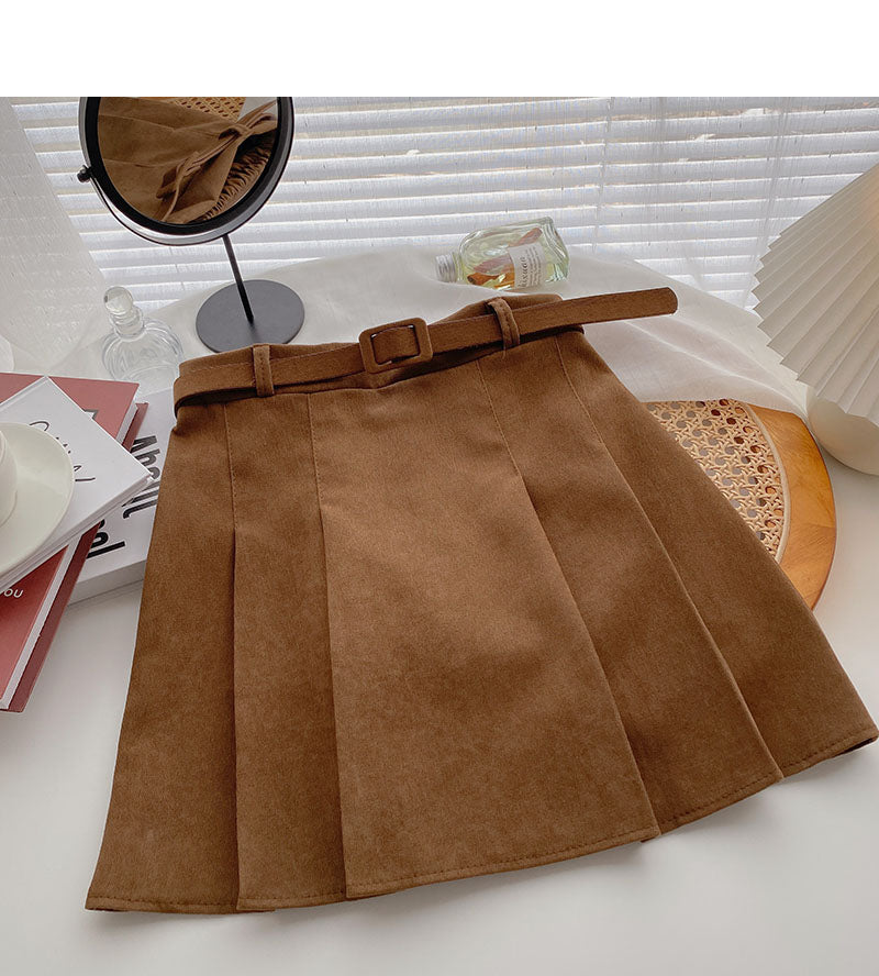 High waist woolen pleated skirt casual A-line skirt  5342