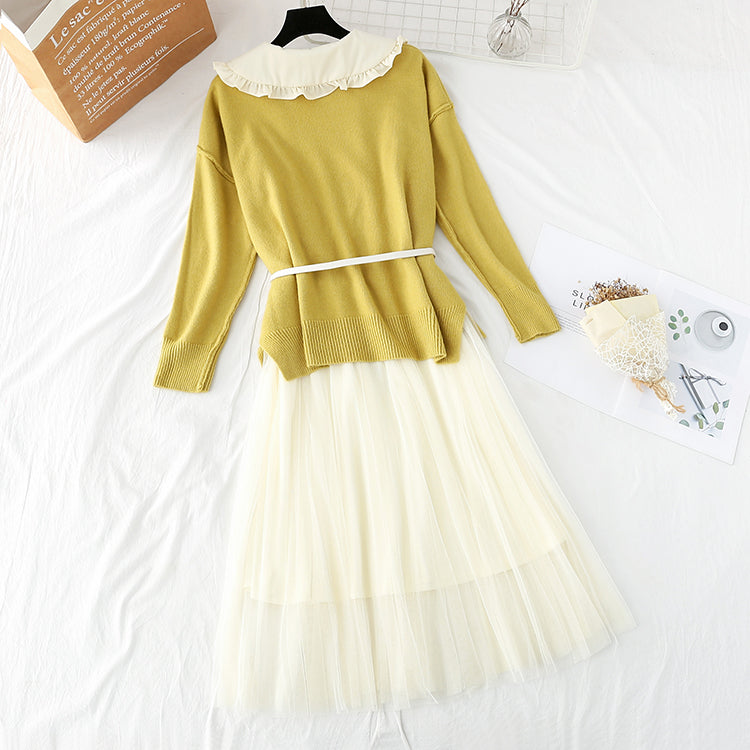 New loose Pullover Sweater + long skirt with mesh backing  3948