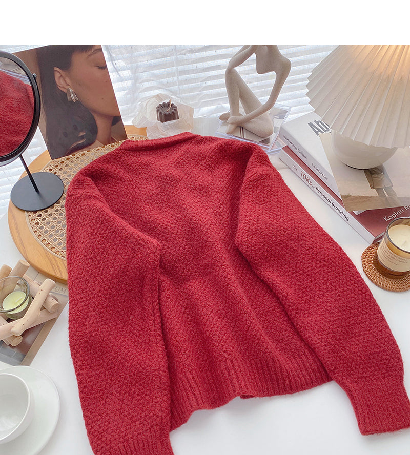 Einfarbiger Top-Design-Pullover im Retro-Stil im koreanischen Stil 5991