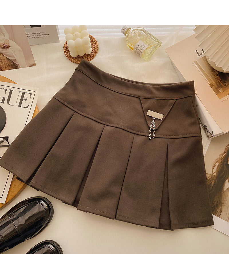 Solid pleated skirt Korean version age reducing college style versatile skirt  5460