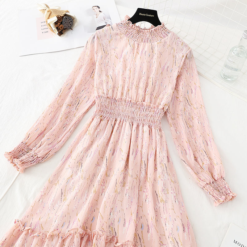 Slim waist with chiffon lining and knee length skirt  3876