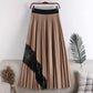 New style, high waist, large swing, elastic waist, pleated spliced lace mid-length skirt  3624