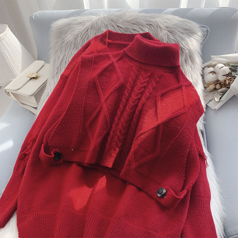 Folding high necked sweater suit two-piece set  4958