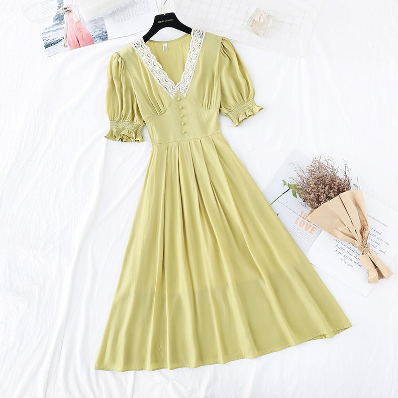 Super Fairy Bubble Ärmel sanfter Wind hohe Taille dünnes Temperament Kleid 4209