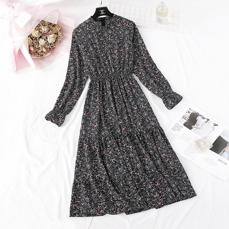 New French retro half high collar with a bottomed Chiffon Skirt  4577