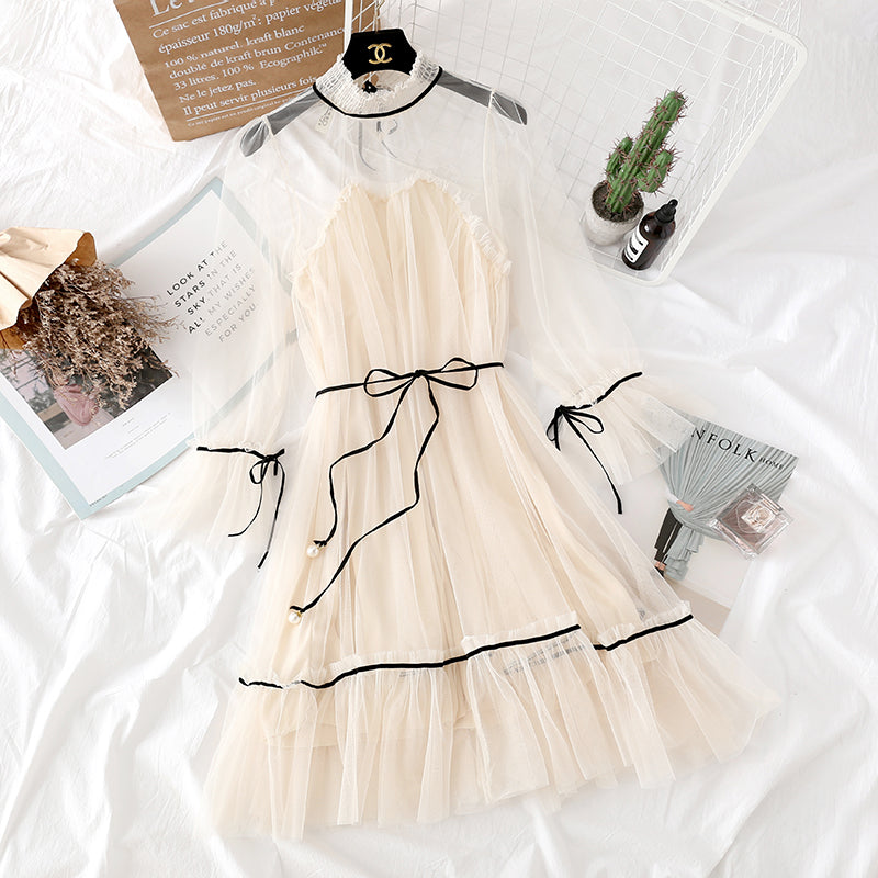 Lace mesh dress girl's heart is thin fairy skirt  4319