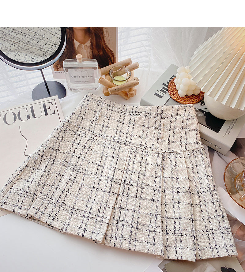 Retro small fragrance plaid skirt fashion  5394