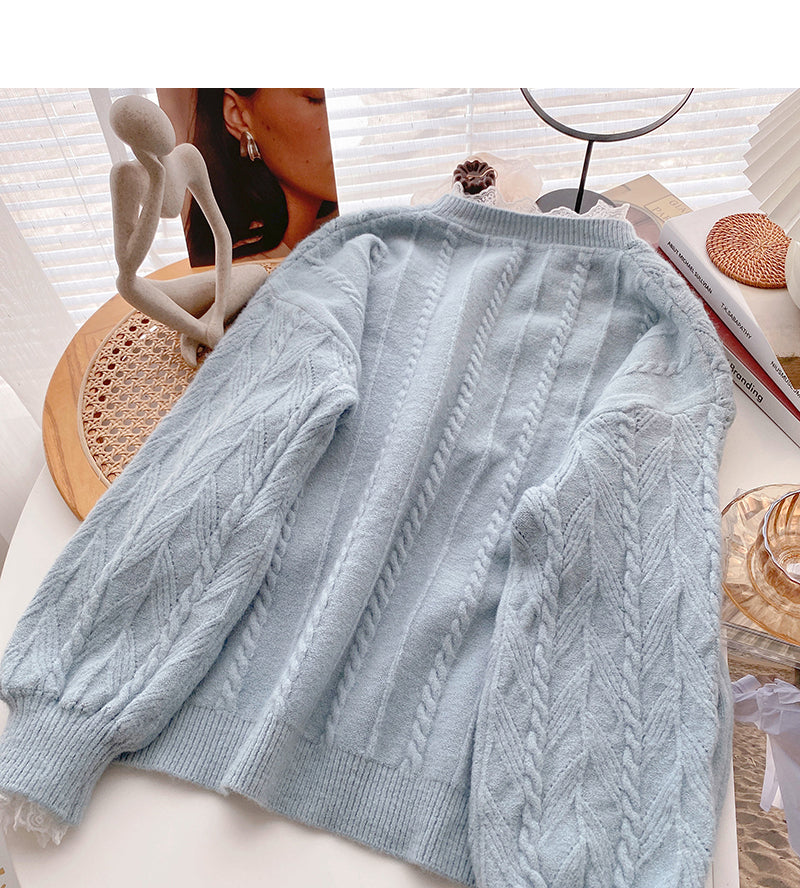 Vintage Lace Edge long sleeve Pullover thin loose top  6094