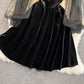 Lantern Sleeve stitched lace golden velvet cheongsam dress  3786