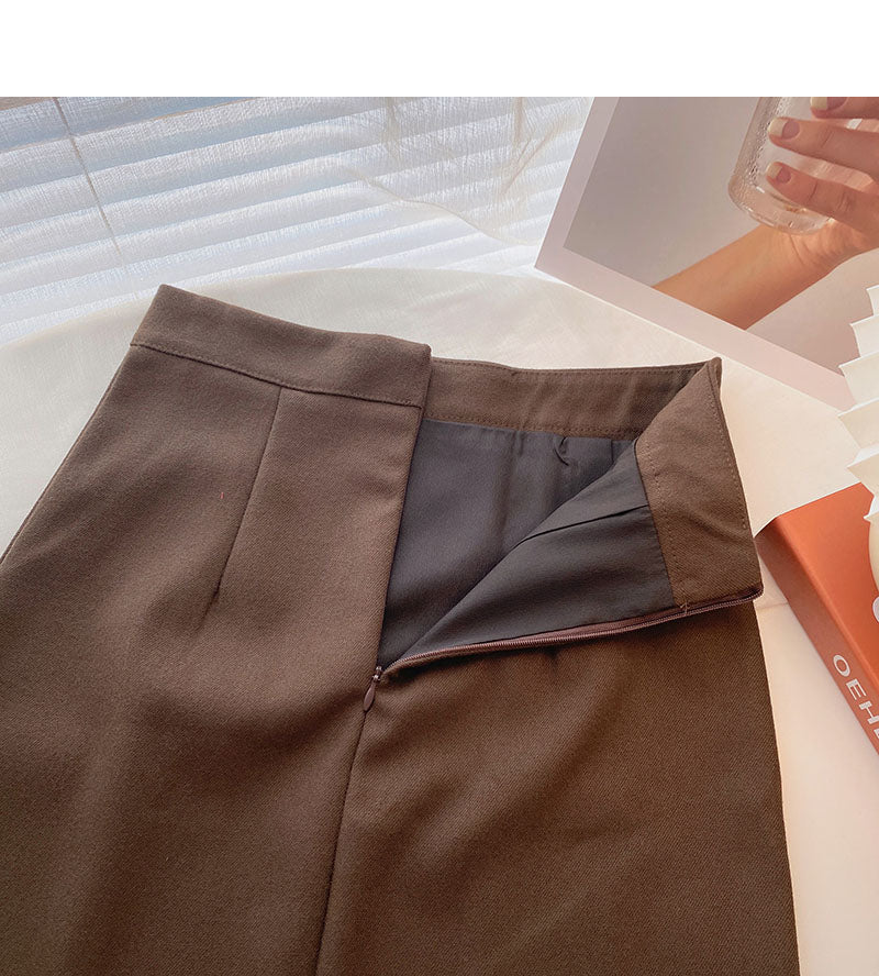Retro split mid length slim A-line skirt  5703