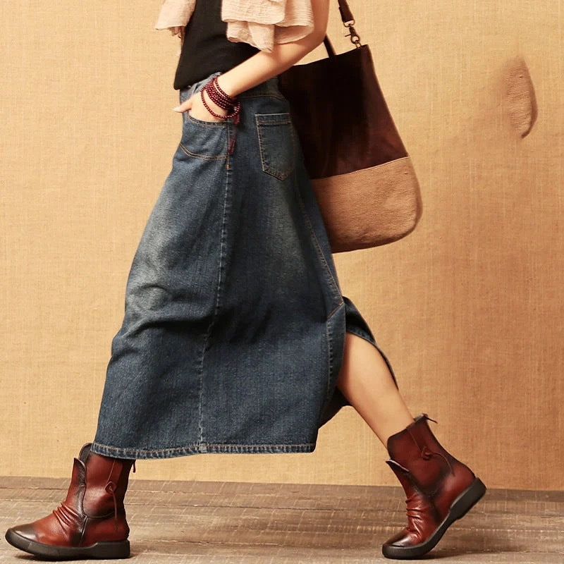 Frühlings- und Herbstart retroelastischer Halbrock Jeansrock 3713