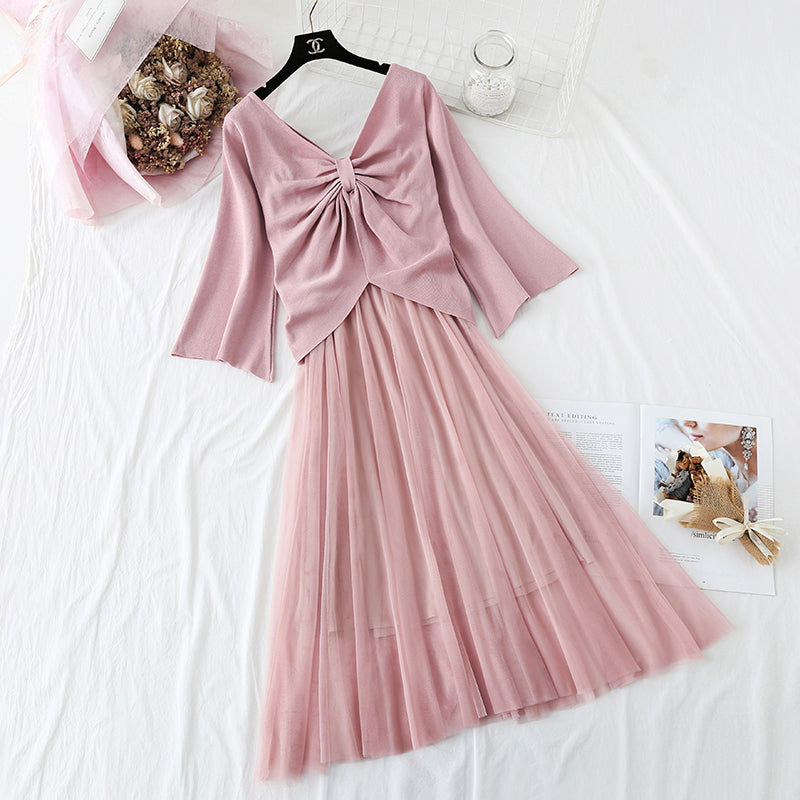 French retro fairy suspender long skirt two-piece suit  4368