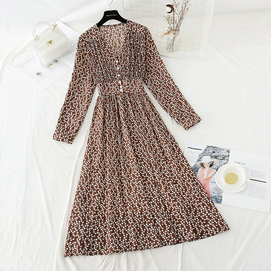 Französisches Blumenkleid Retro Minorität Chiffonkleid 4833