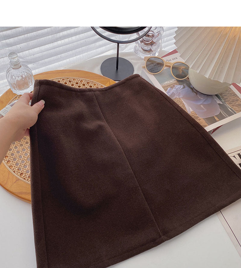 Korean casual solid color versatile simple slim high waist A-line skirt  5443