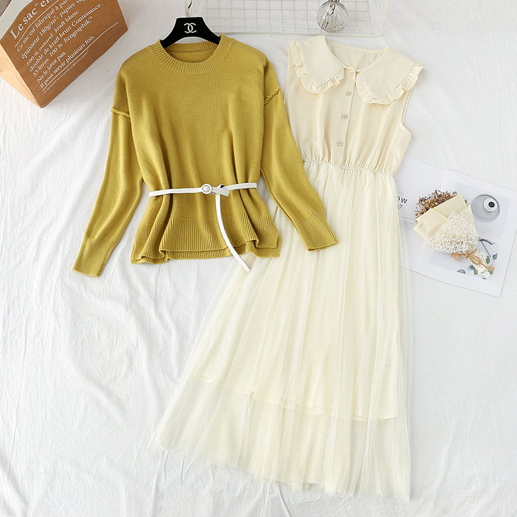 New loose Pullover Sweater + long skirt with mesh backing  3948