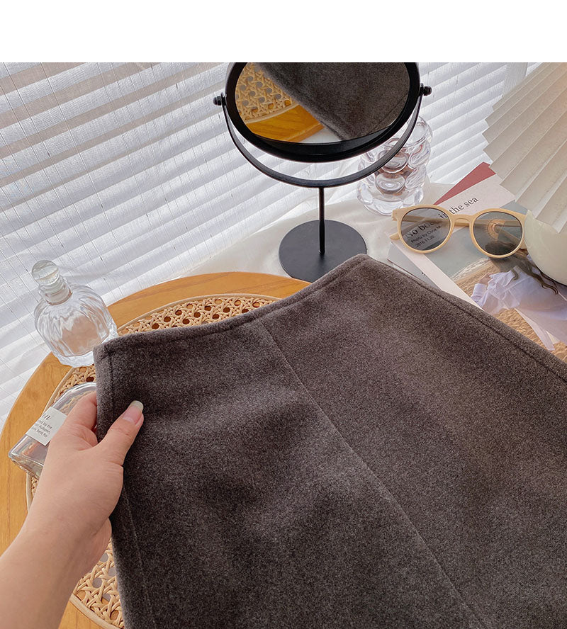 Korean casual solid color versatile simple slim high waist A-line skirt  5443