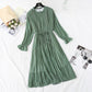 Gentle wind French retro wave point chiffon dress women  3986