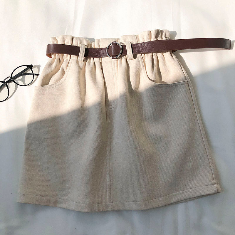New Korean solid color basic versatile elastic waist A-line skirt  5289
