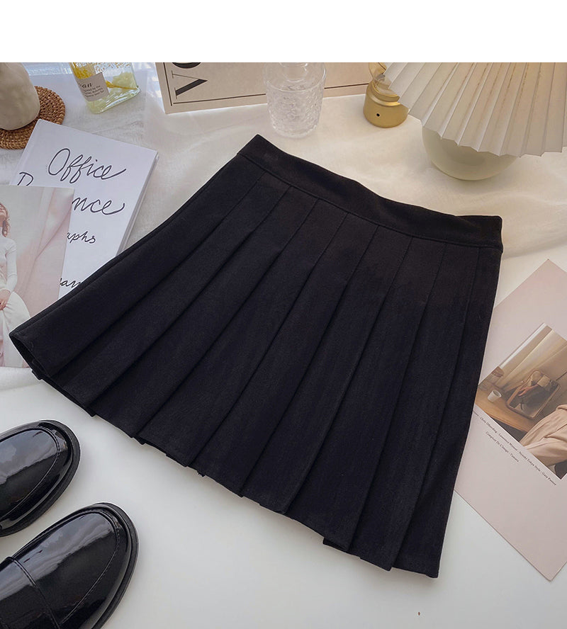 Simple solid color versatile high waist pleated skirt  5351