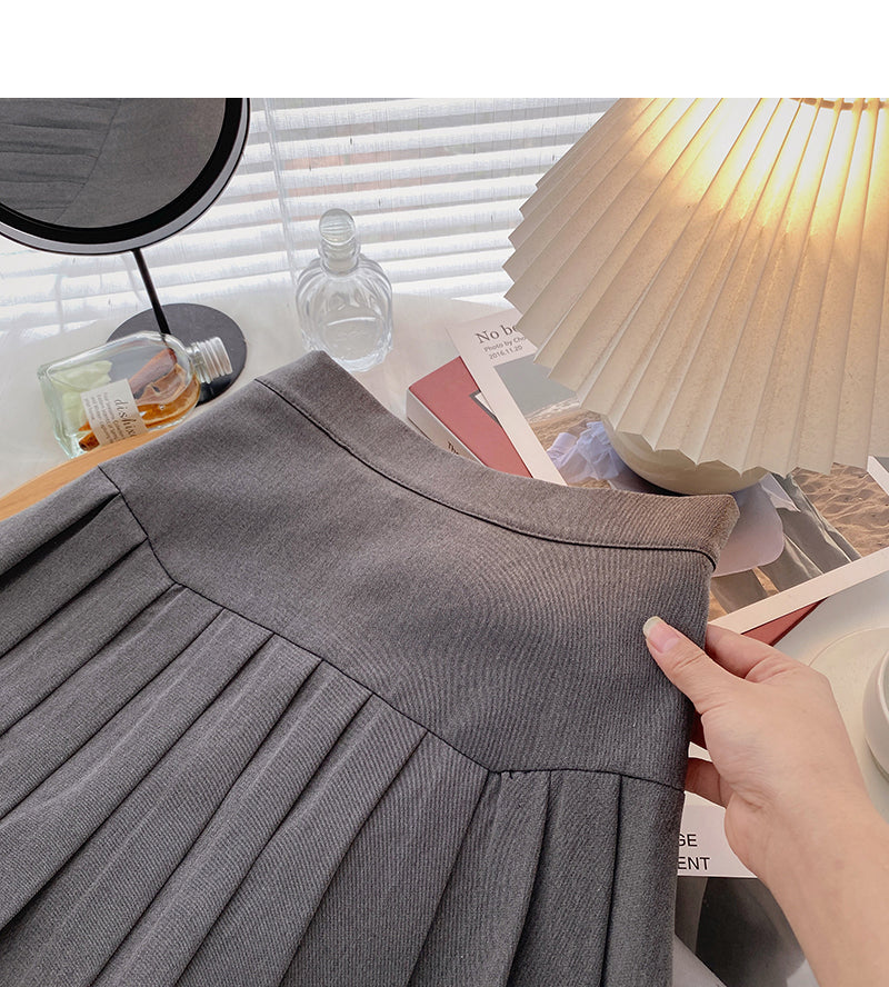 New Korean version of foreign style age reduced high waist pleated skirt  5439