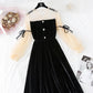 Vintage mesh stitched golden velvet skirt fairy super fairy series  4034