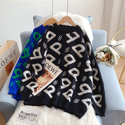 Pullover mit Vintage-Flockstickerei Rundhalspullover Top 5194