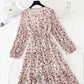 V-neck lace up waist Floral Dress  4062