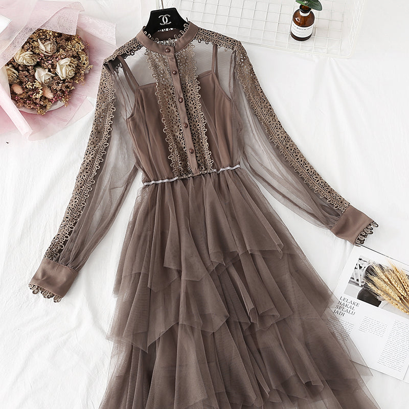French Vintage Lace cake suspender fairy mesh dress  4371