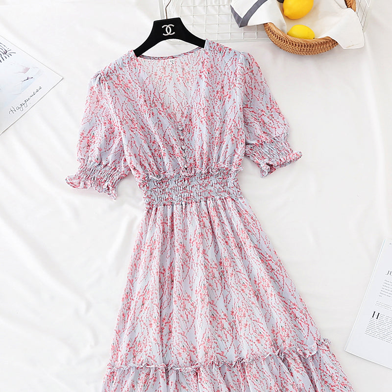 The new waist is slim, Bubble Sleeve Chiffon Skirt, French retro long skirt  4594