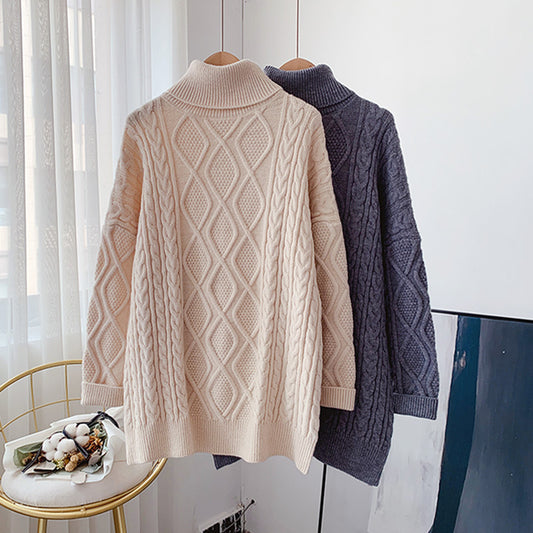 Portez une veste coréenne paresseuse à l'extérieur du pull à col roulé torsadé 4954