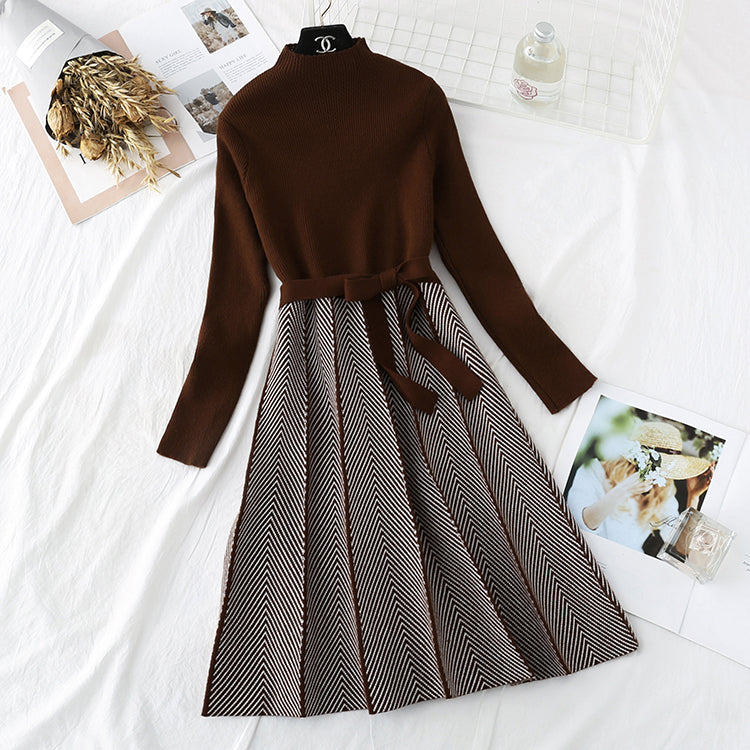 Small fragrant wind wool dress over the knee, Royal sister wind bottomed long skirt  3795