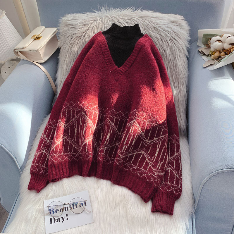 Gefälschte zwei hochgeschlossene Pullover und Tops im ausländischen Stil 4937