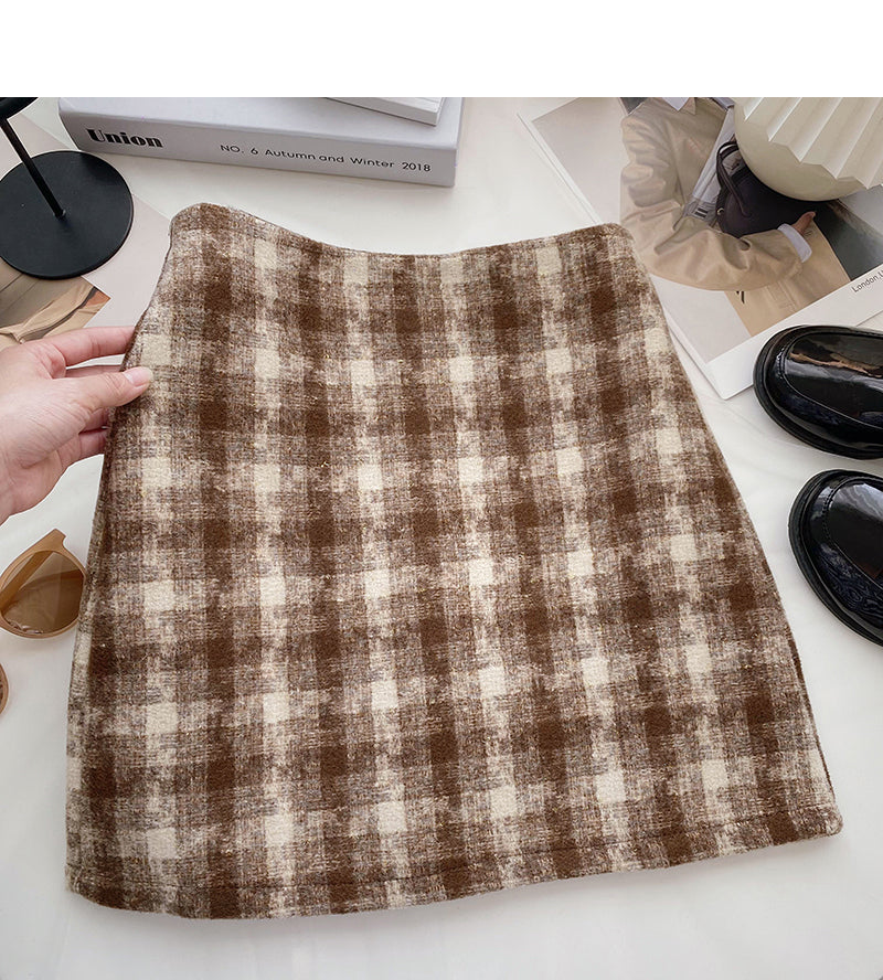 Small fresh check skirt casual high waist  5352