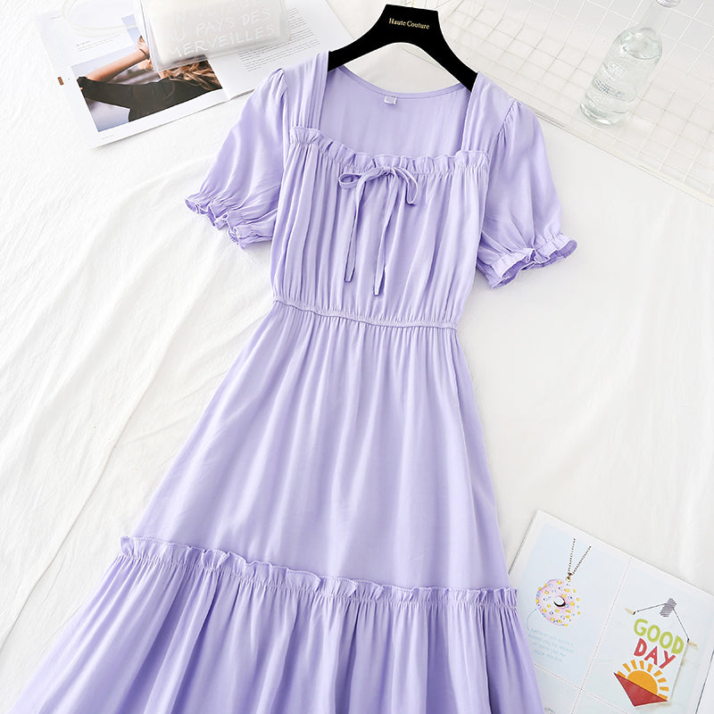 French retro cool wind square collar purple Fairy Dress  4169